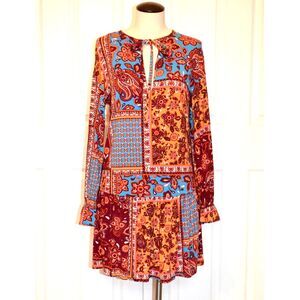 Zara Women's Size Small Dress Floral‎ & Paisley Key Hole & Tie Neckline
